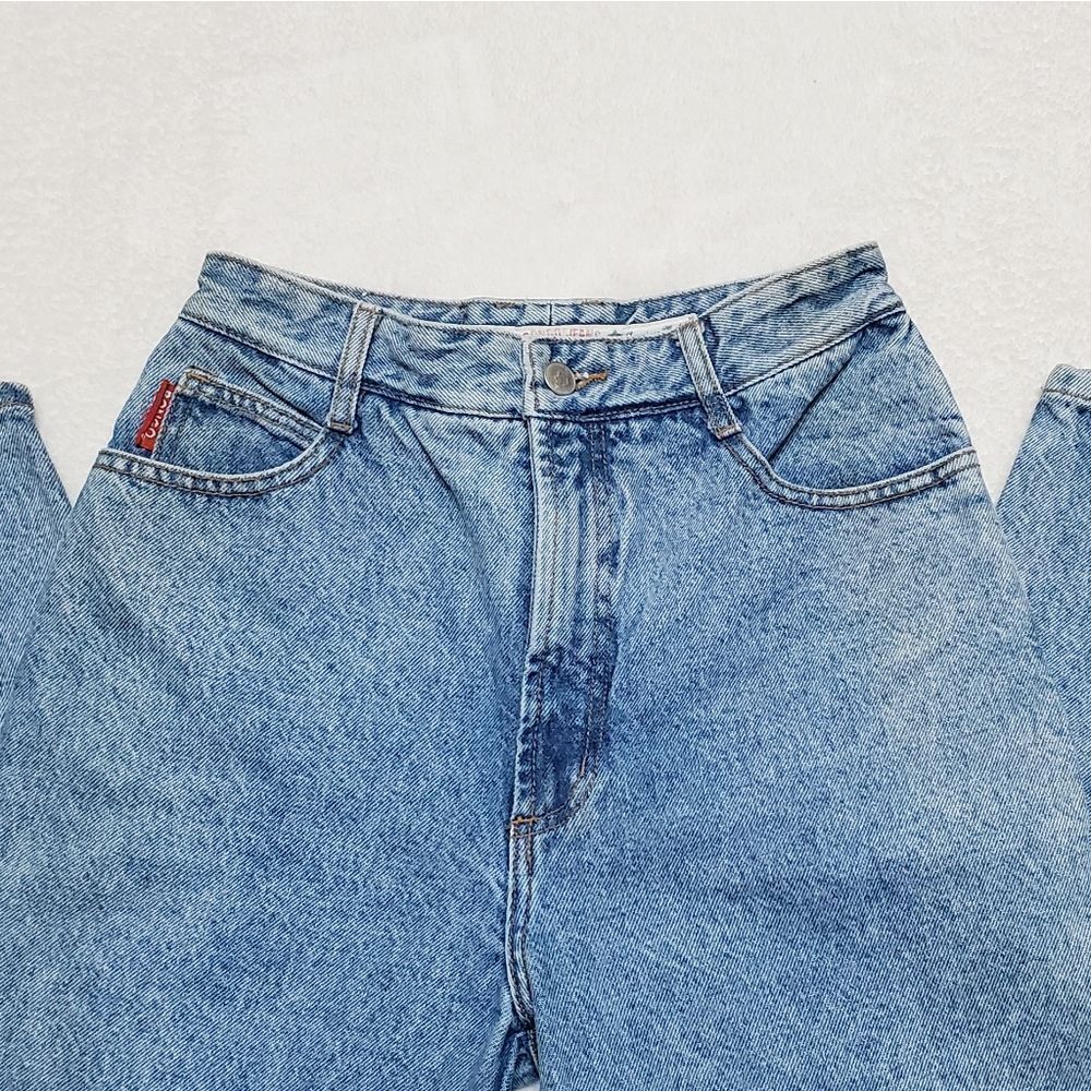VINTAGE 1980s Bongo Light Stone Wash High Waisted Slim Tapered Skinny Leg Jeans - Picture 7 of 16